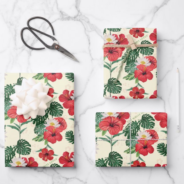 Feuille De Papier Cadeau Les fleurs tropicales du Lotus Blanc (Recto)