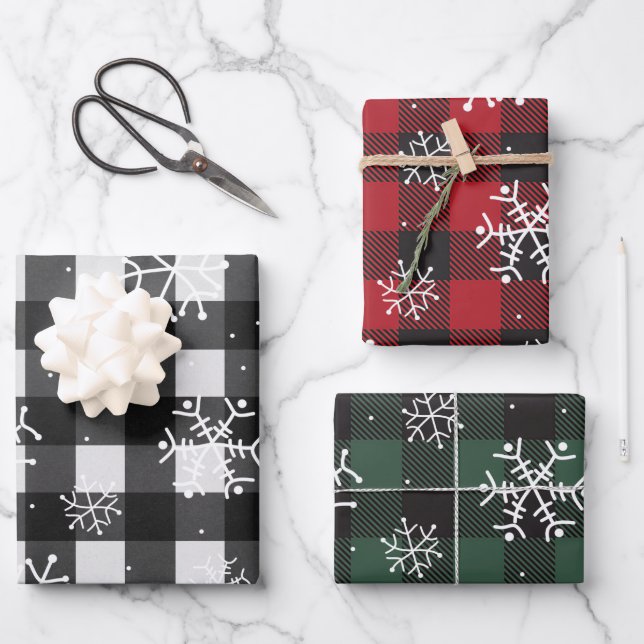 Feuille De Papier Cadeau Les flocons blancs noirs rouges verts de Buffalo (Recto)