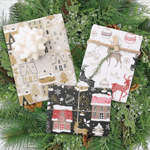 Feuille De Papier Cadeau Les maisons de rennes d'hiver