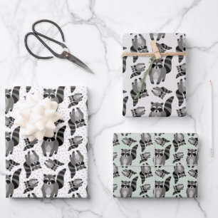 Feuille De Papier Cadeau Les ratons laveurs de neige