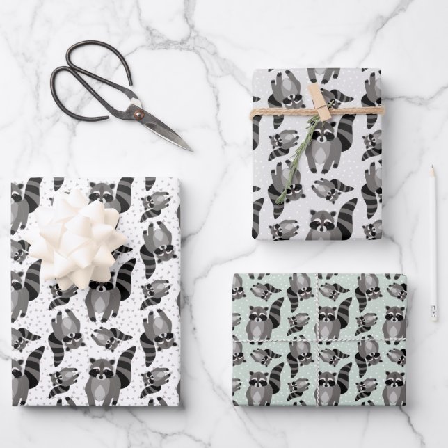 Feuille De Papier Cadeau Les ratons laveurs de neige (Recto)
