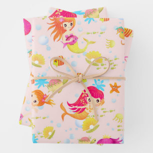 Feuille De Papier Cadeau Les sirènes rose