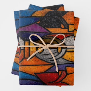 Feuille De Papier Cadeau Les Trois Sages en Verre Coloré Moderne