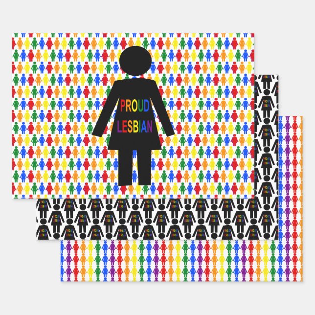 Feuille De Papier Cadeau Lesbienne LGBTQ Silhouette et Rainbow Ladies (Lot)