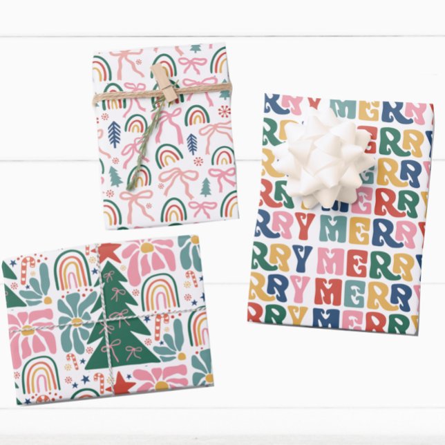 Feuille De Papier Cadeau Lettre bulle rétro et vaches Noël aux enfants (Créateur téléchargé)