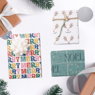 Feuille De Papier Cadeau Lettre bulle rétro Reindee Noël personnalisé
