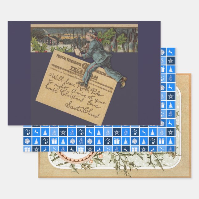 Feuille De Papier Cadeau Lettre de Noël Père Noël vintage (Lot)