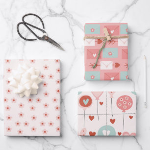 Feuille De Papier Cadeau LETTRE Fleur et Amour Kawaii