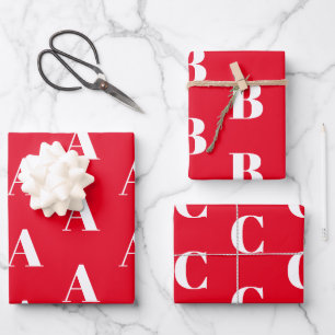 FEUILLE DE PAPIER CADEAU LETTRE INITIALE MONOMOBILE ROUGE PERÇU