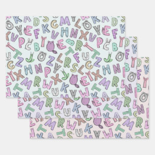 Feuille De Papier Cadeau Lettres de l'alphabet des doodles