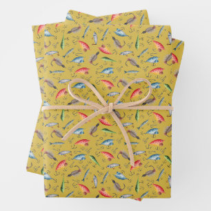 Feuille De Papier Cadeau leurres de pêche sur moutarde jaune