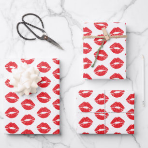 Feuille De Papier Cadeau Lèvres Rouges, Rouge À Lèvres, Baiser, Motif Des L