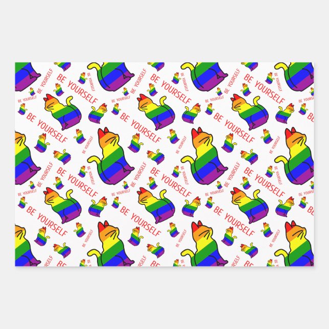 Feuille De Papier Cadeau LGBTQ+ Pride Chat - Soyez vous-même (Devant)