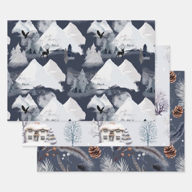 Feuille De Papier Cadeau L'hiver festif (Lot)