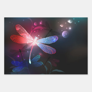 Feuille De Papier Cadeau libellule rouge brillante