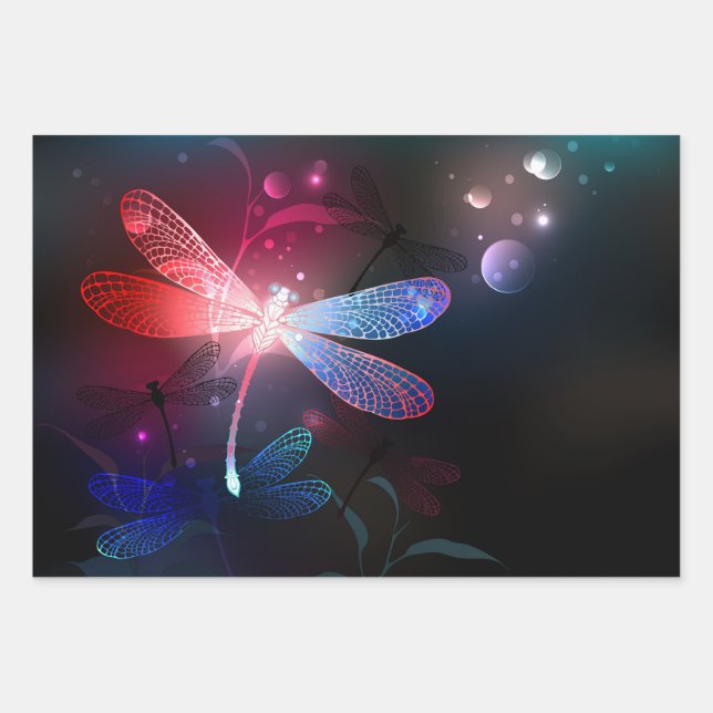 Feuille De Papier Cadeau libellule rouge brillante (Devant)