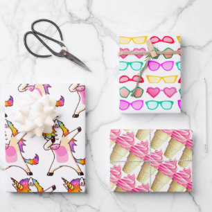 Feuille De Papier Cadeau Licorne Dab Danse Pose, Lunettes de soleil Glace r