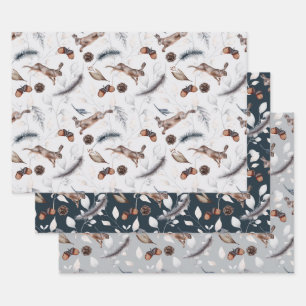 Feuille De Papier Cadeau Lièvre d'hiver à l'aquarelle