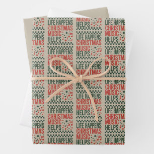 Feuille De Papier Cadeau Life Happens Christmas Music Aide Funny Retro