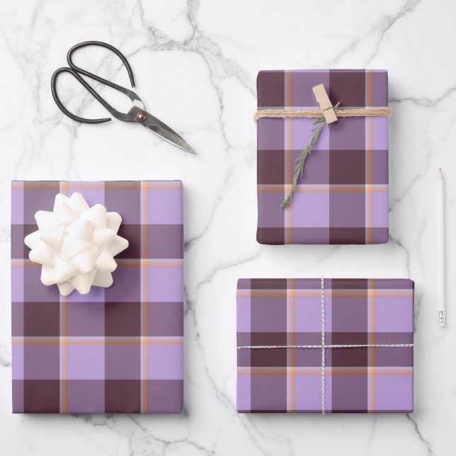 Feuille De Papier Cadeau Light Wisteria and Livid Brown Plaid Purple (Recto)