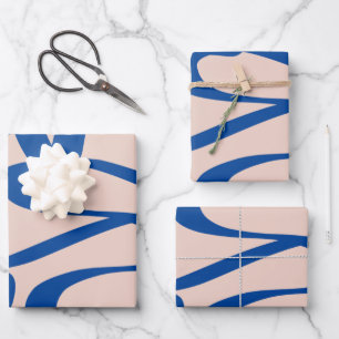 Feuille De Papier Cadeau Ligne Abstraite Bleu et Beige