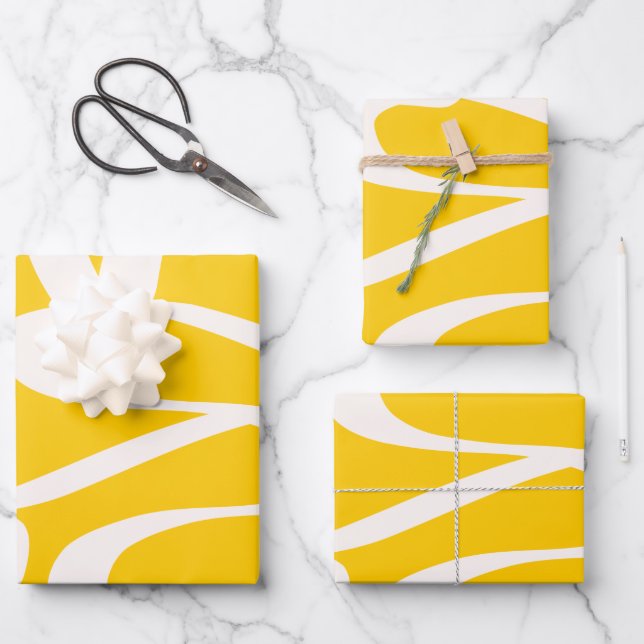 Feuille De Papier Cadeau Ligne Abstraite jaune (Recto)