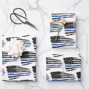 Feuille De Papier Cadeau Ligne Bleue Mince Police Police Retraite