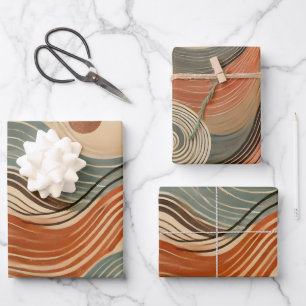 Feuille De Papier Cadeau Lignes Abstraites de rotation de la Terre Boho