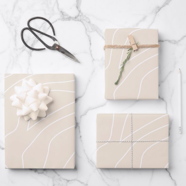 Feuille De Papier Cadeau Lignes Abstraites minimales Beige (Recto)