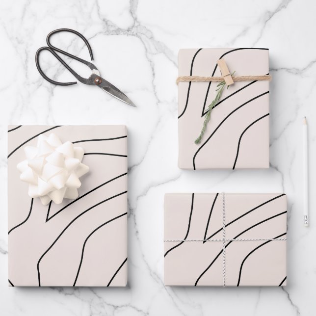 Feuille De Papier Cadeau Lignes Abstraites minimales de crème (Recto)