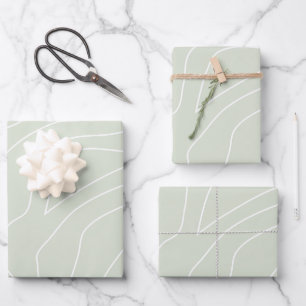 Feuille De Papier Cadeau Lignes Abstraites minimales Vert