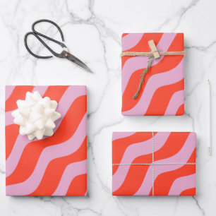 Feuille De Papier Cadeau Lignes Abstraites Retro Rose Vintage Zebra Stripes