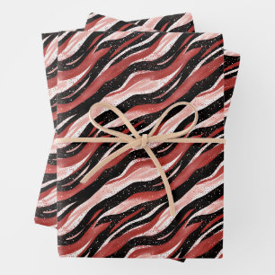 Feuille De Papier Cadeau Lignes abstraites rouges / noires / blanches
