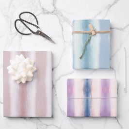 Feuille De Papier Cadeau Lignes d'aquarelle bleu rose pastel