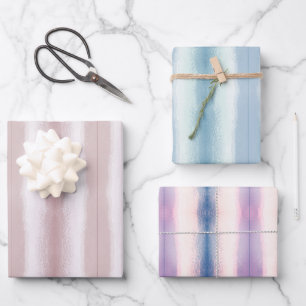Feuille De Papier Cadeau Lignes d'aquarelle bleu rose pastel