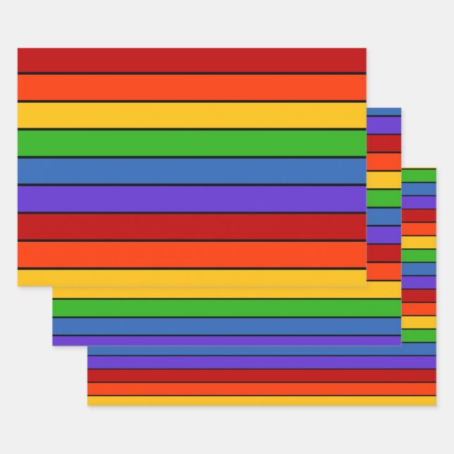 Feuille De Papier Cadeau Lignes de bandes arc-en-ciel (Lot)