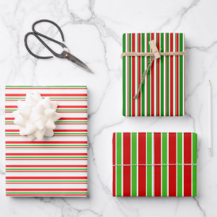 Feuille De Papier Cadeau Lignes de Noël de couleur rouge, blanche, verte