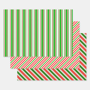 Feuille De Papier Cadeau Lignes de Noël de couleur rouge, blanche, verte