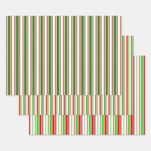 Feuille De Papier Cadeau Lignes de Noël de couleur verte, blanche, rouge