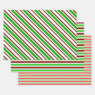 Feuille De Papier Cadeau Lignes de Noël de couleur verte, blanche, rouge