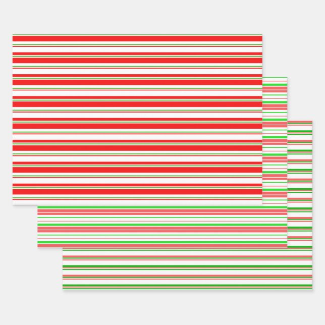 Feuille De Papier Cadeau Lignes de style de Noël rouge, blanc, vert (Lot)
