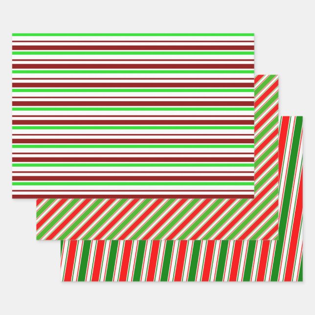 Feuille De Papier Cadeau Lignes de style de Noël rouge, blanc, vert (Lot)