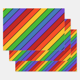 Feuille De Papier Cadeau Lignes diagonales arc-en-ciel