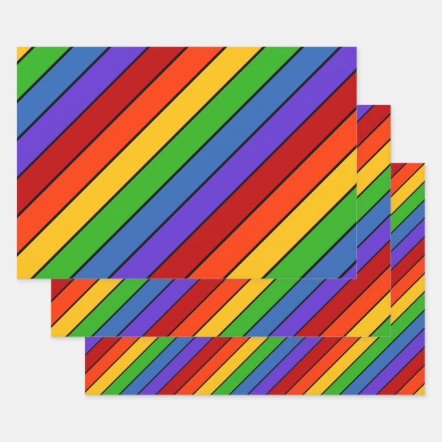 Feuille De Papier Cadeau Lignes diagonales arc-en-ciel (Lot)