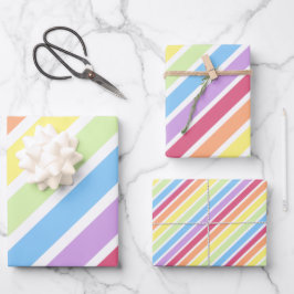 Feuille De Papier Cadeau Lignes Diagonales Pastel Rainbow