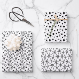 Feuille De Papier Cadeau Lignes et points en noir et blanc