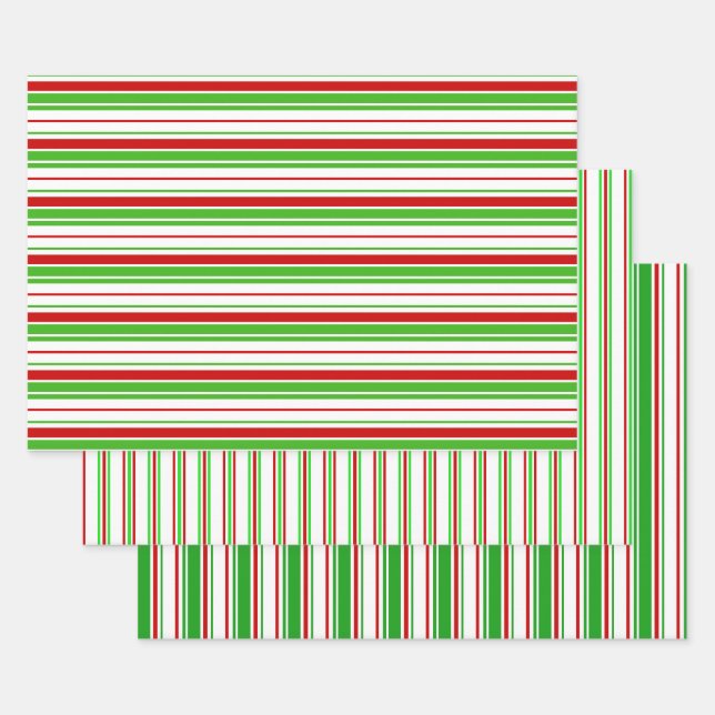 Feuille De Papier Cadeau Lignes Festive Vert, Blanc, Rouge Style Noël (Lot)