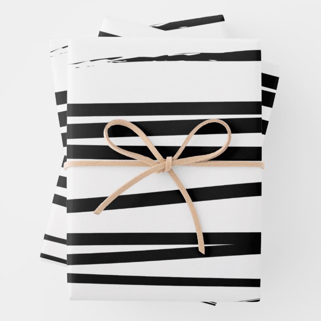 Feuille De Papier Cadeau Lignes noires et blanches modernes Art Abstrait (En situation)