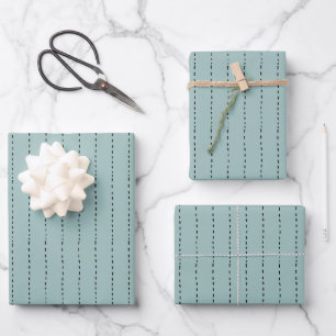 Feuille De Papier Cadeau Lignes Tiretées sur Turquoise Gris