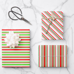 Feuille De Papier Cadeau Lignes vertes, blanches, rouges inspirées par Noël